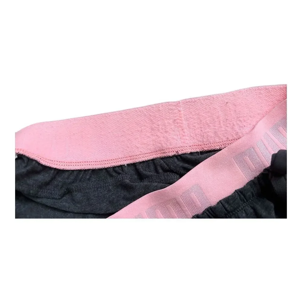 Puma Sleep Shorts Womens Size S Gray Pink Logo Pull On Lounge Pajamas Drawstring